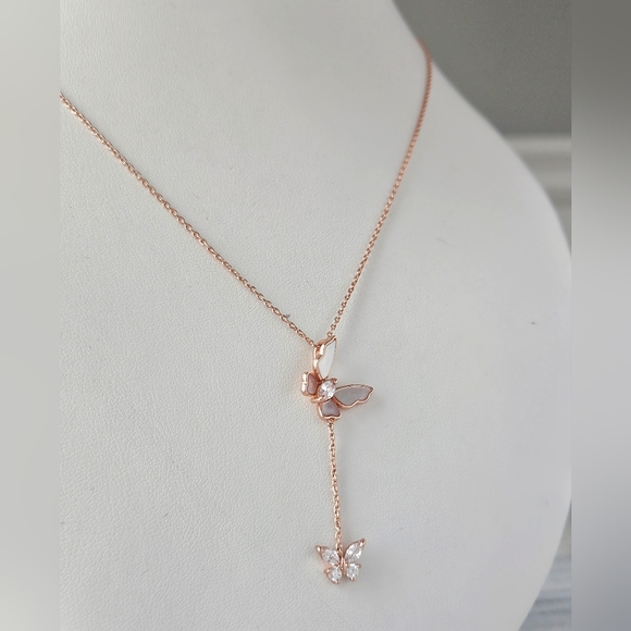 Rose Gold Butterfly Necklace with pink Mother of Pearl, Charmed Aroma - Picture 7 of 8